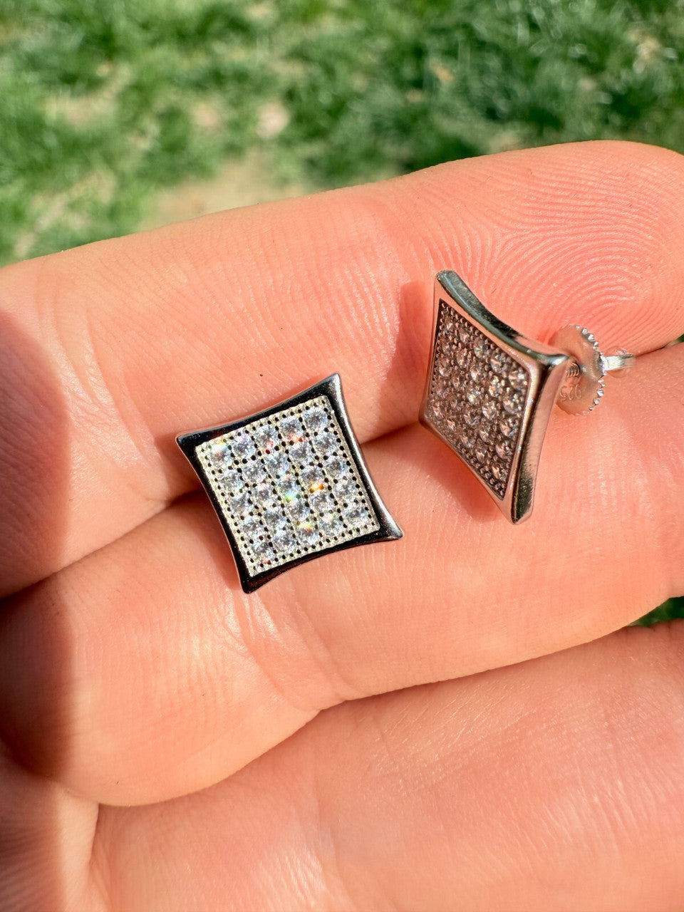 Real 925 Sterling Silver Kite Earrings Iced CZ Screwbacks 11mm | WHOLESALE DEAL