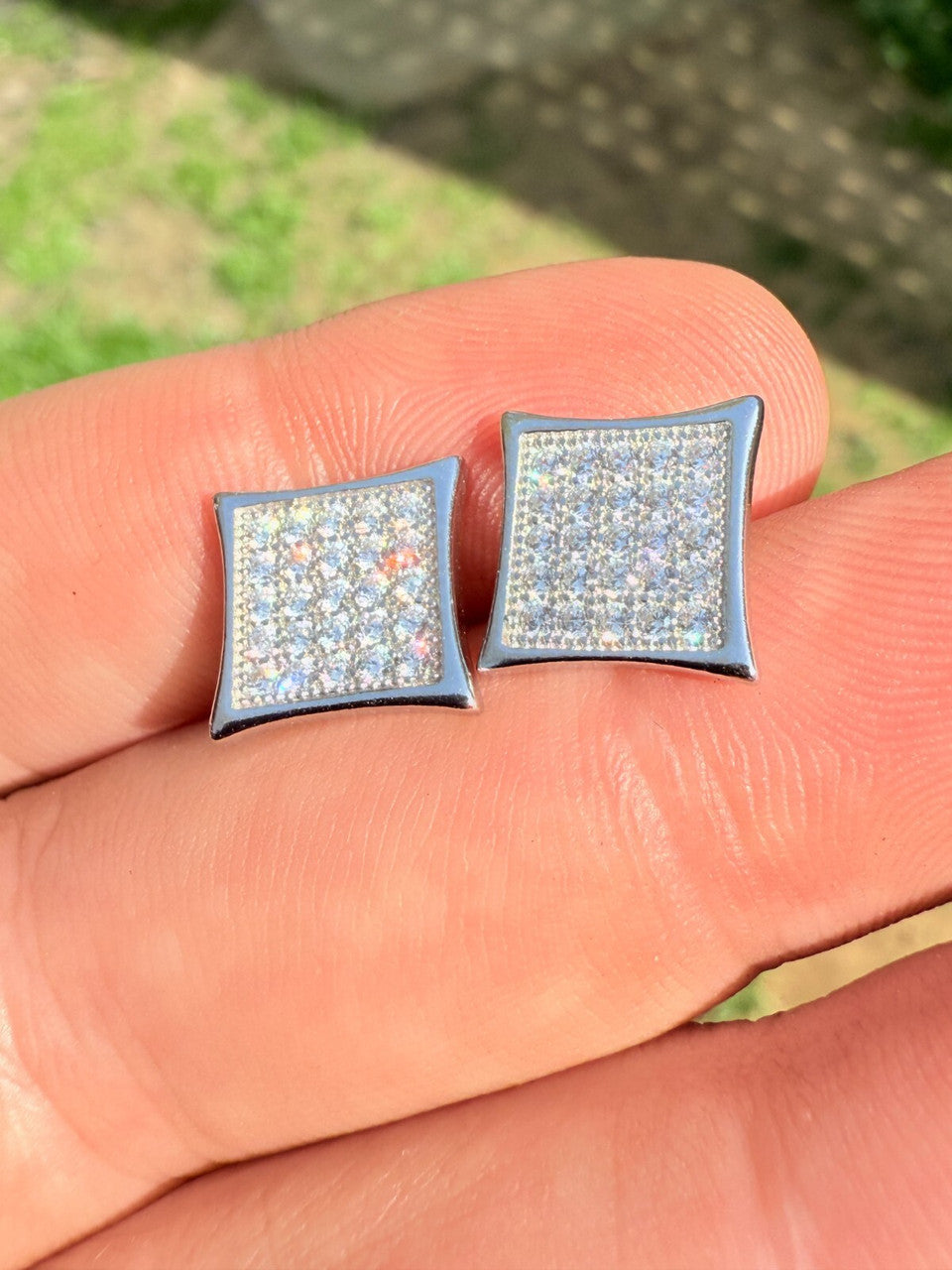 Real 925 Sterling Silver Kite Earrings Iced CZ Screwbacks 11mm | WHOLESALE DEAL