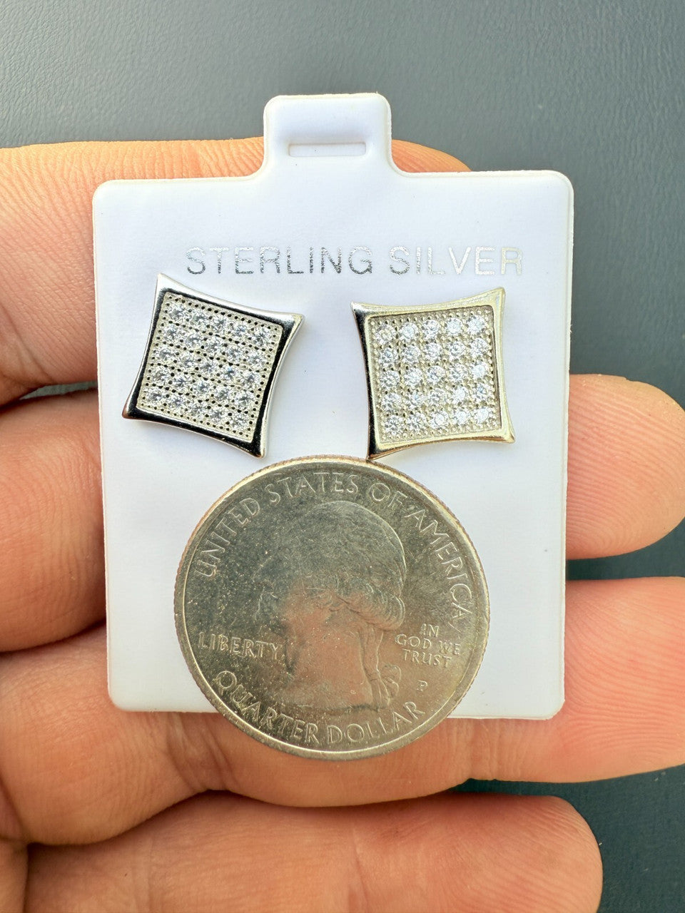 Real 925 Sterling Silver Kite Earrings Iced CZ Screwbacks 11mm | WHOLESALE DEAL