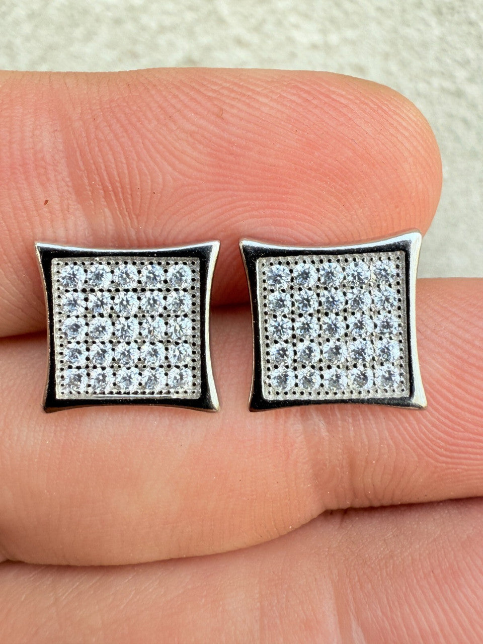 Real 925 Sterling Silver Kite Earrings Iced CZ Screwbacks 11mm | WHOLESALE DEAL