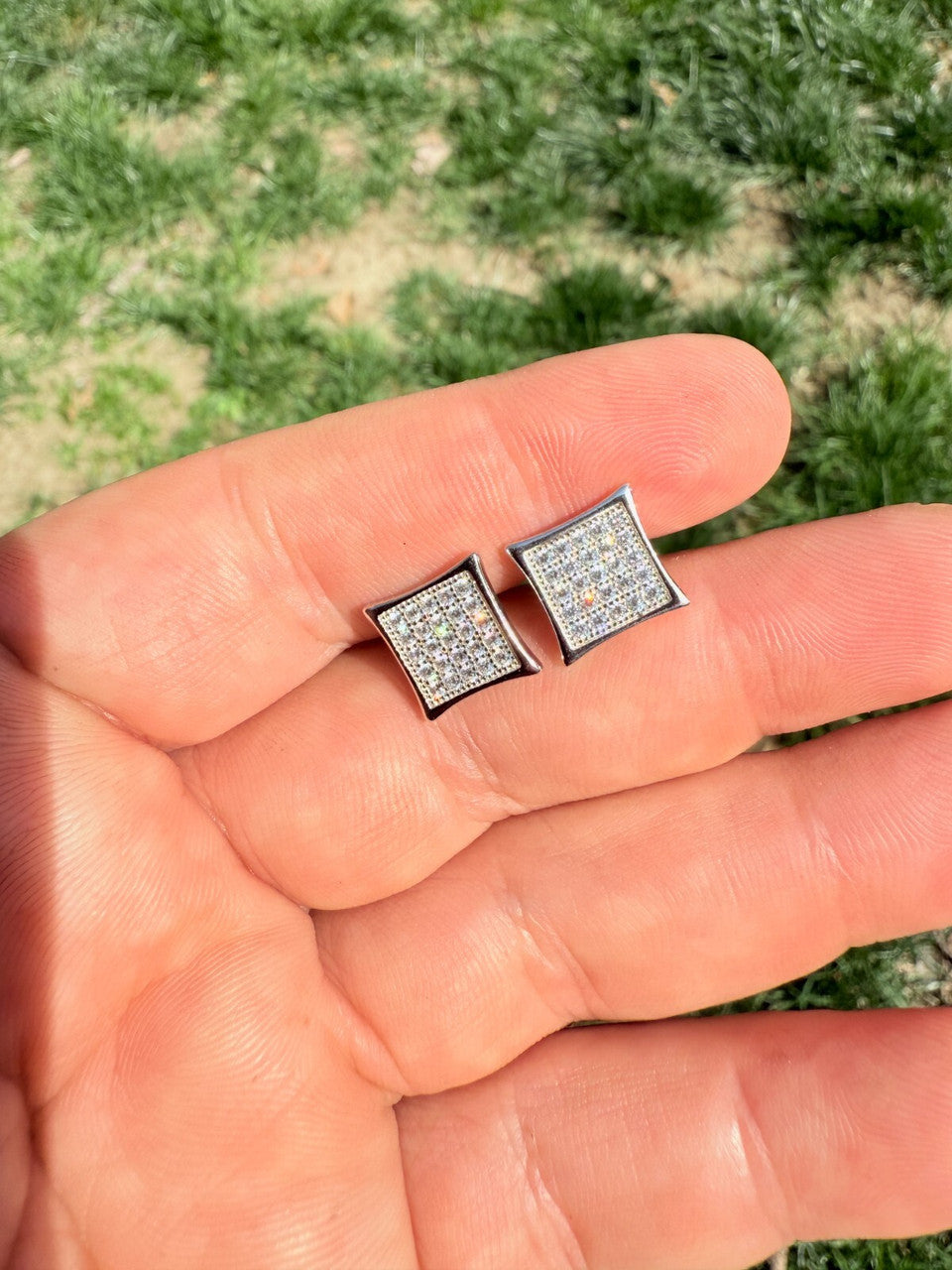 Real 925 Sterling Silver Kite Earrings Iced CZ Screwbacks 11mm | WHOLESALE DEAL