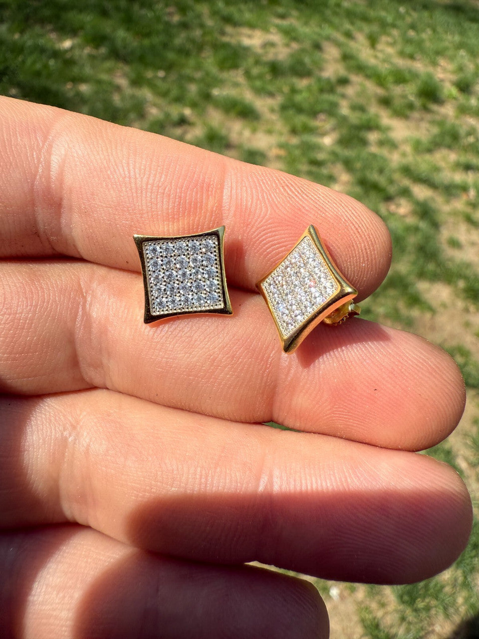 14K Gold Two Tone Real 925 Silver Kite Earrings Iced CZ 11mm | WHOLESALE DEAL