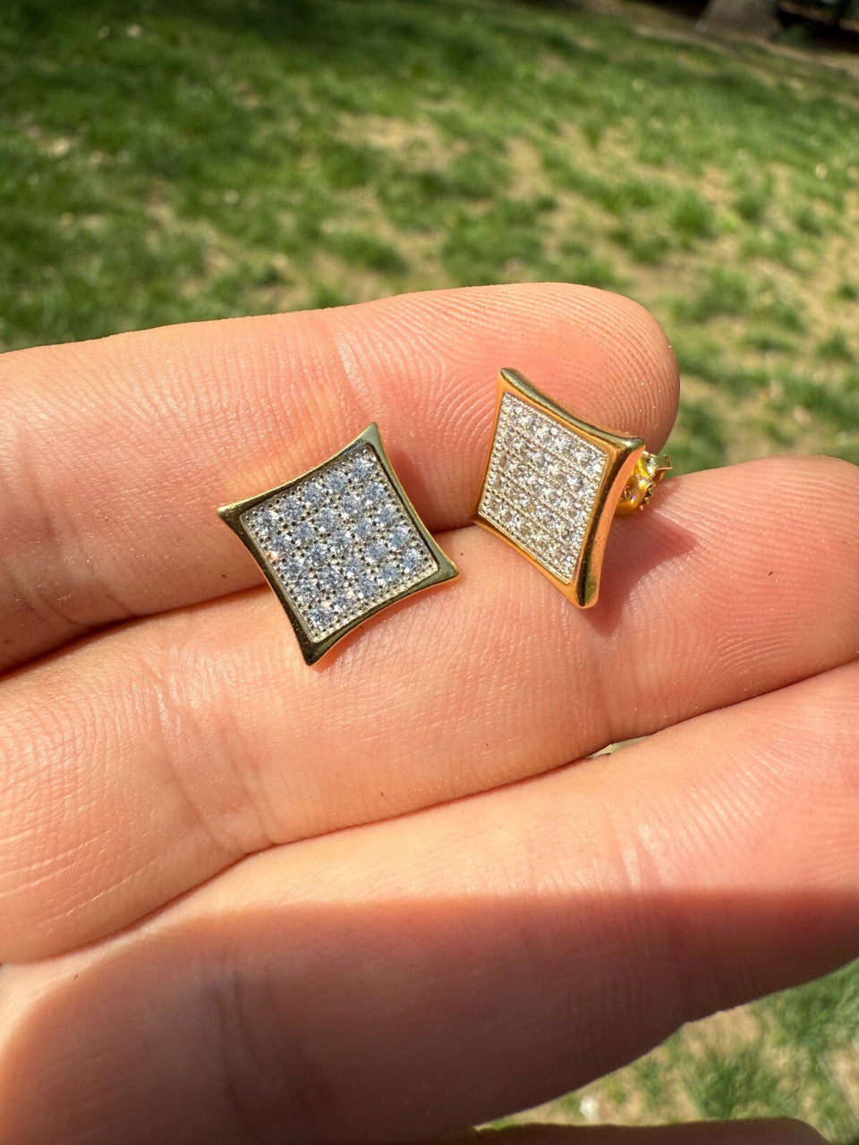 14K Gold Two Tone Real 925 Silver Kite Earrings Iced CZ 11mm | WHOLESALE DEAL
