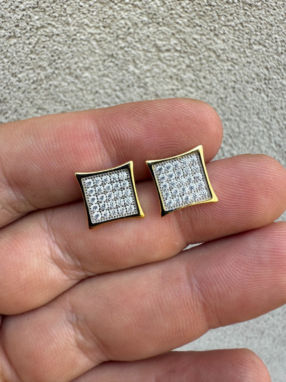 14K Gold Two Tone Real 925 Silver Kite Earrings Iced CZ 11mm | WHOLESALE DEAL