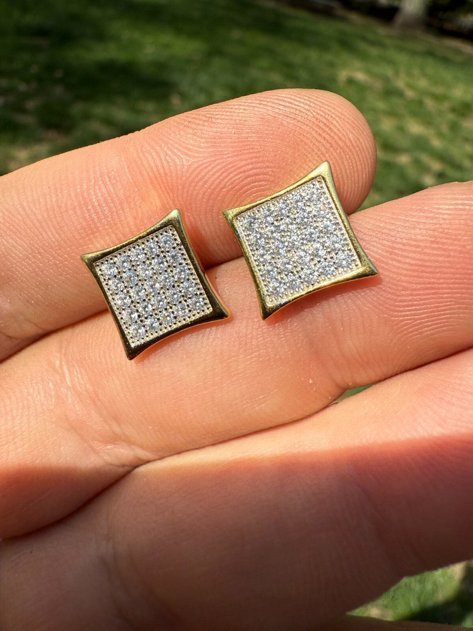 14K Gold Two Tone Real 925 Silver Kite Earrings Iced CZ 11mm | WHOLESALE DEAL