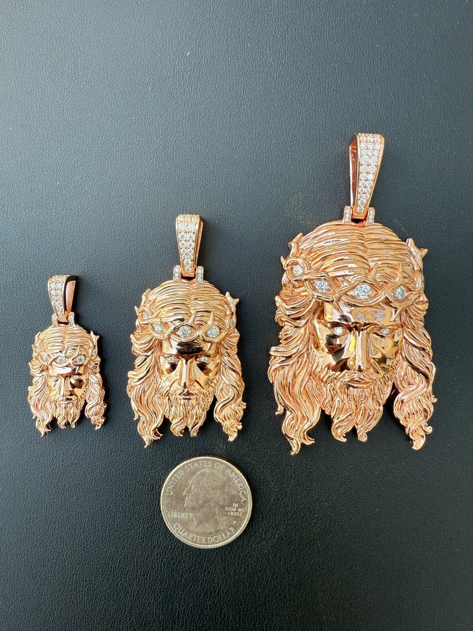 Moissanite Jesus Piece Pendant | 14k Rose Gold Vermeil 925 Silver