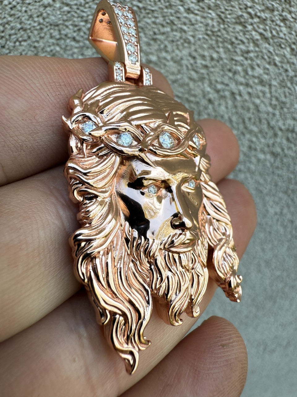 Moissanite Jesus Piece Pendant | 14k Rose Gold Vermeil 925 Silver