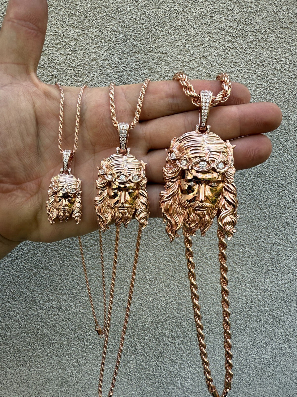 Moissanite Jesus Piece Pendant | 14k Rose Gold Vermeil 925 Silver