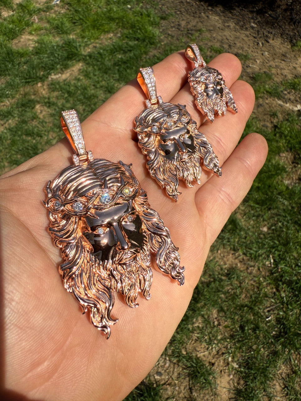 Moissanite Jesus Piece Pendant | 14k Rose Gold Vermeil 925 Silver