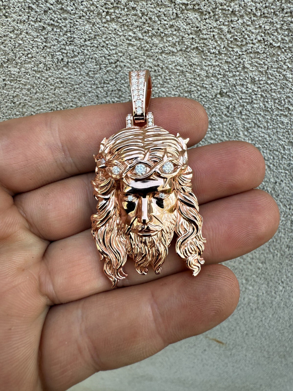 Moissanite Jesus Piece Pendant | 14k Rose Gold Vermeil 925 Silver