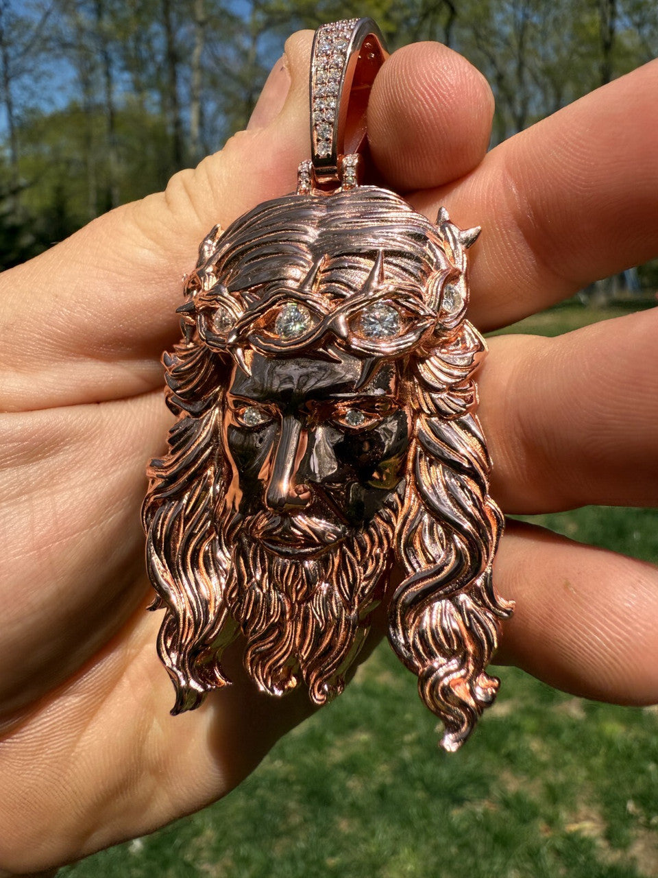 Moissanite Jesus Piece Pendant | 14k Rose Gold Vermeil 925 Silver