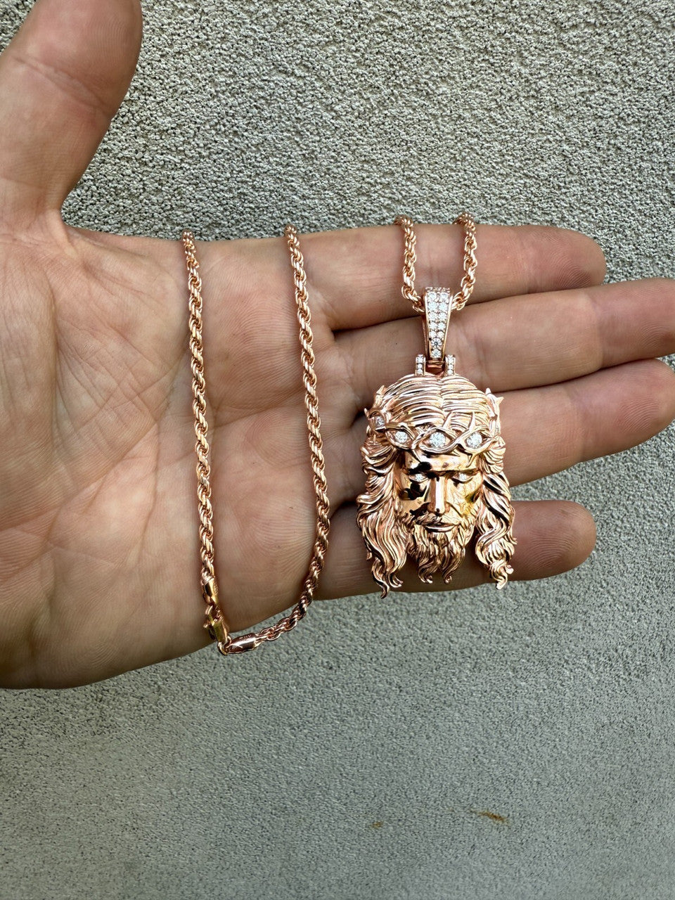 Moissanite Jesus Piece Pendant | 14k Rose Gold Vermeil 925 Silver