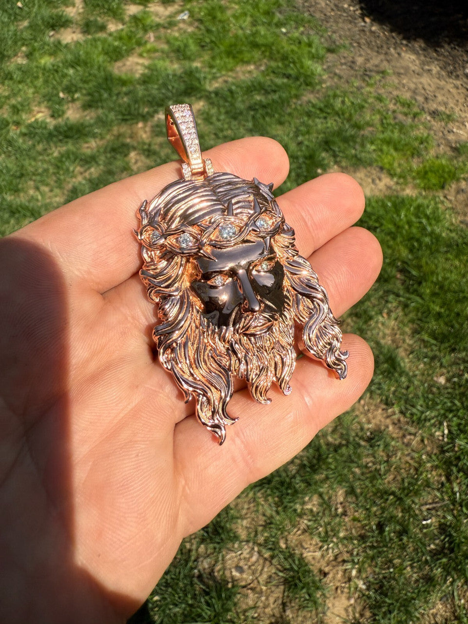 Moissanite Jesus Piece Pendant | 14k Rose Gold Vermeil 925 Silver