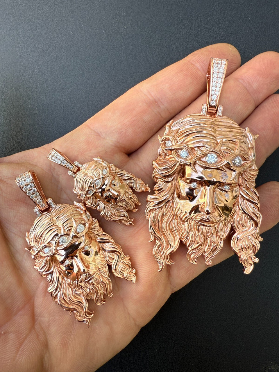Moissanite Jesus Piece Pendant | 14k Rose Gold Vermeil 925 Silver