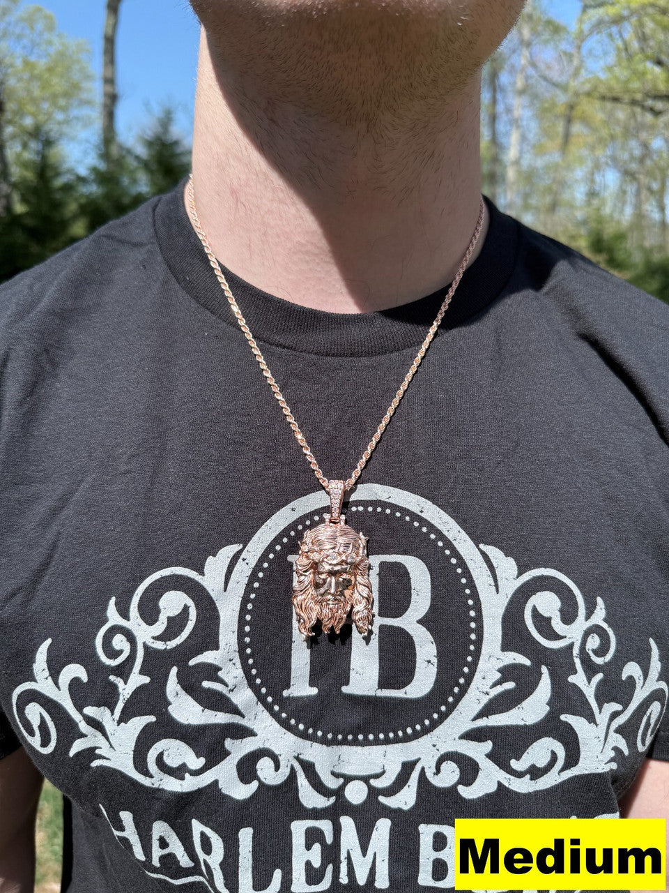 Moissanite Jesus Piece Pendant | 14k Rose Gold Vermeil 925 Silver