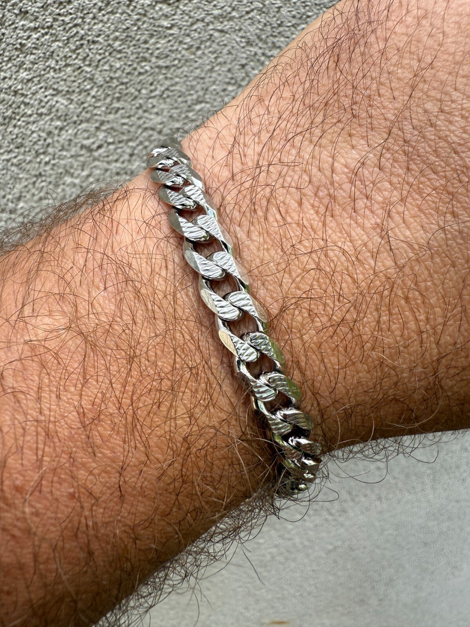 Mens Miami Cuban Bracelet Diamond Cut Solid 925 Silver | Rhodium Finished