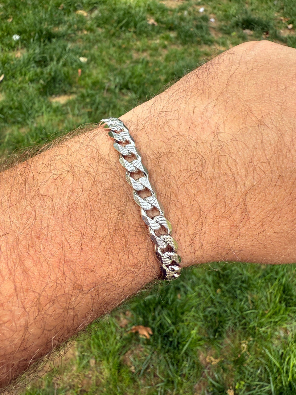 Mens Miami Cuban Bracelet Diamond Cut Solid 925 Silver | Rhodium Finished