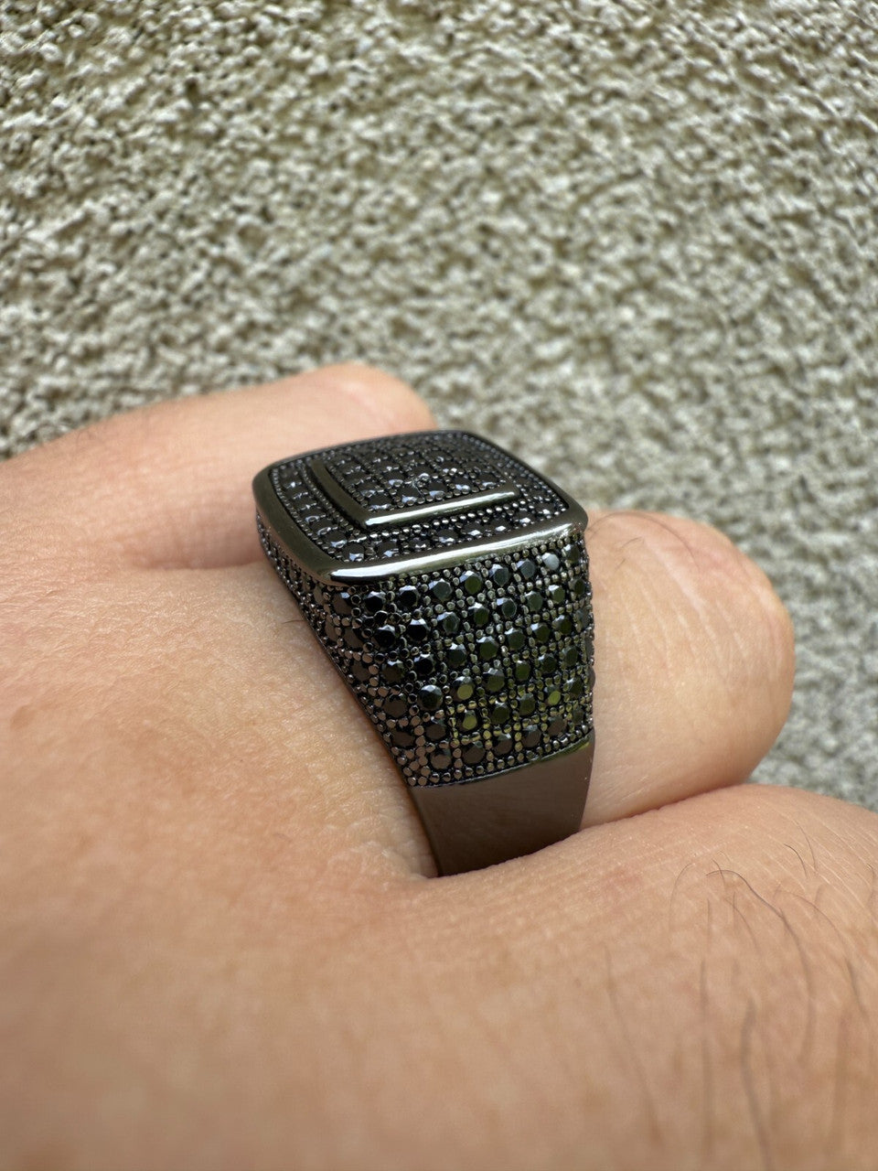 Black Moissanite Everyday Classic Square Ring | Black Rhodium Over 925 Silver