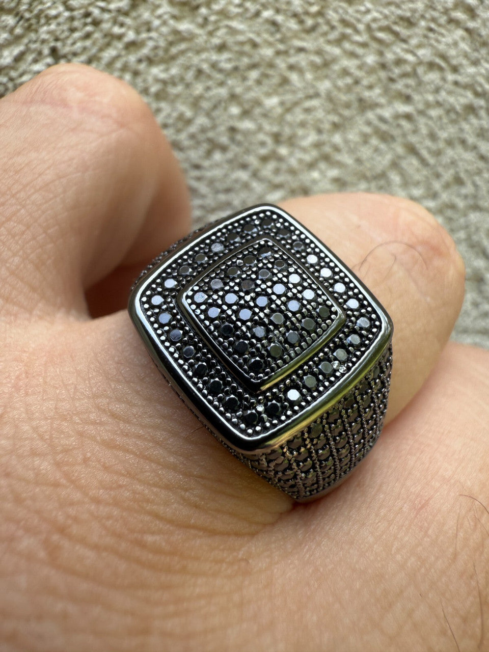 Black Moissanite Everyday Classic Square Ring | Black Rhodium Over 925 Silver