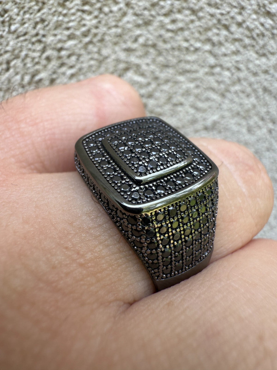 Black Moissanite Everyday Classic Square Ring | Black Rhodium Over 925 Silver