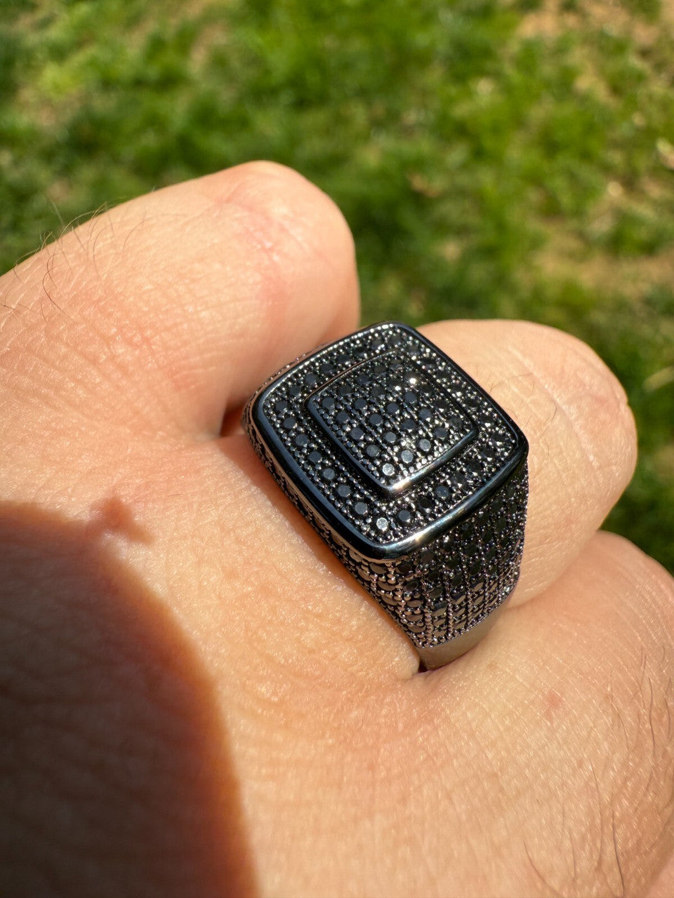 Black Moissanite Everyday Classic Square Ring | Black Rhodium Over 925 Silver