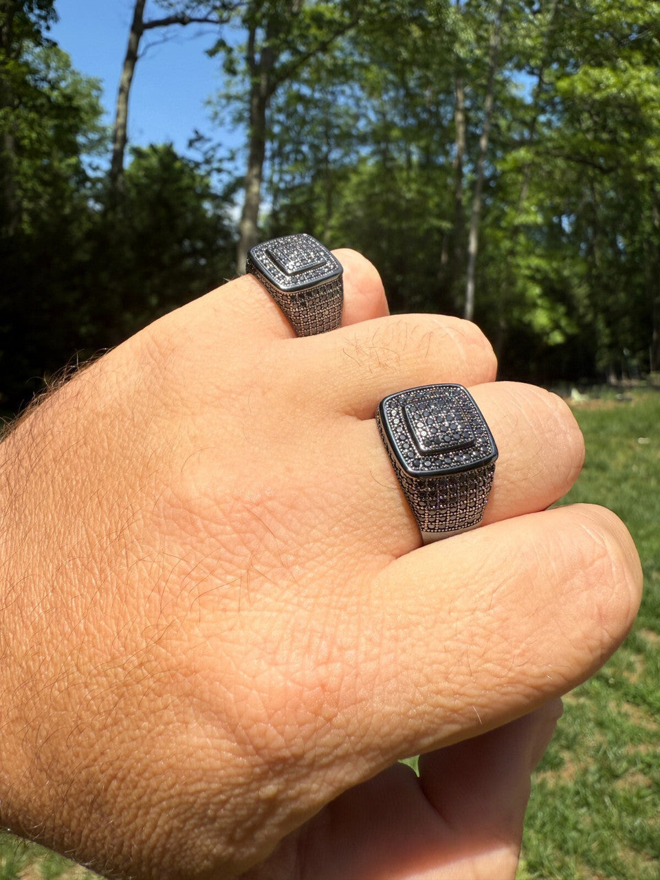 Black Moissanite Everyday Classic Square Ring | Black Rhodium Over 925 Silver