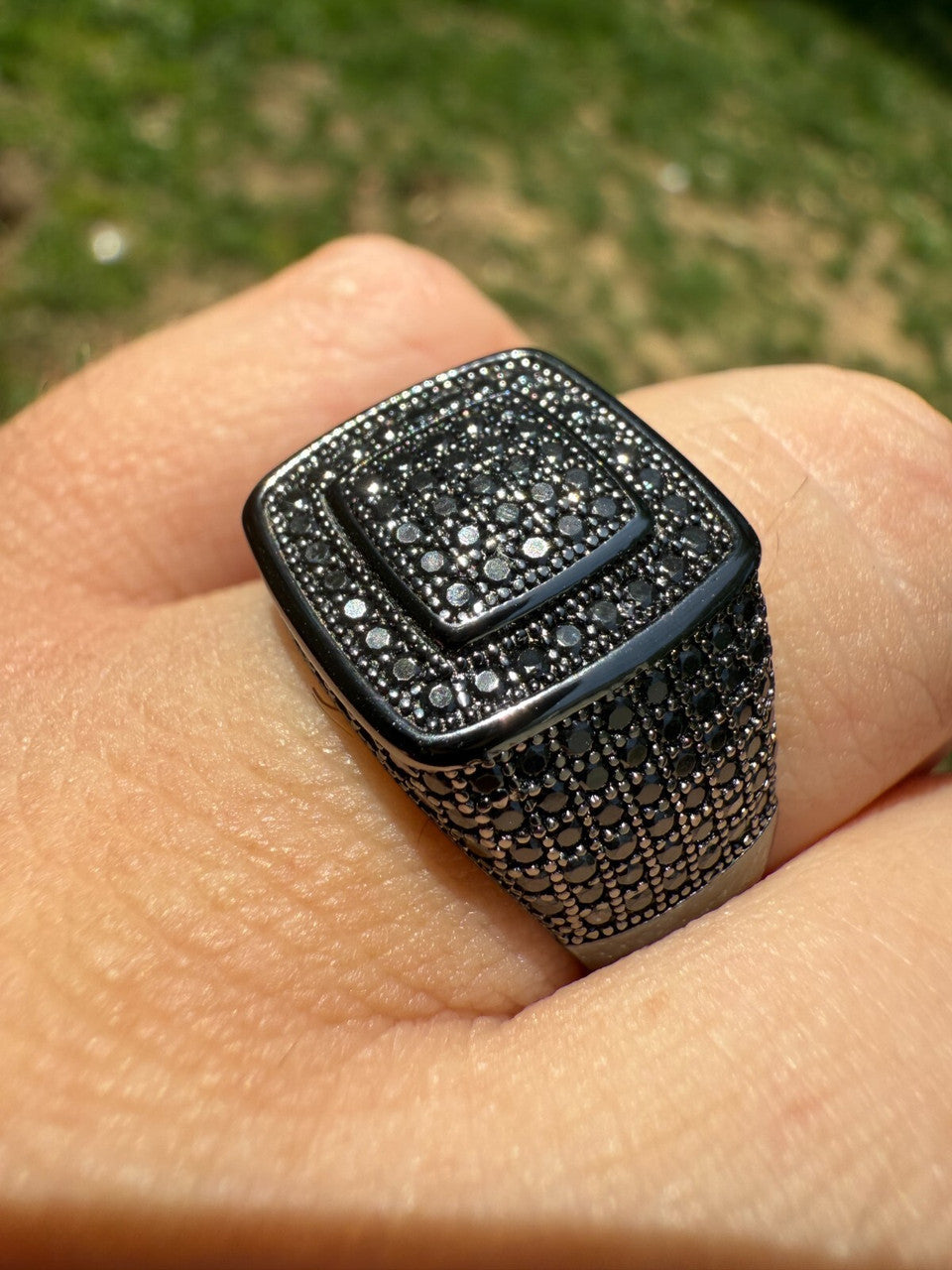 Black Moissanite Everyday Classic Square Ring | Black Rhodium Over 925 Silver