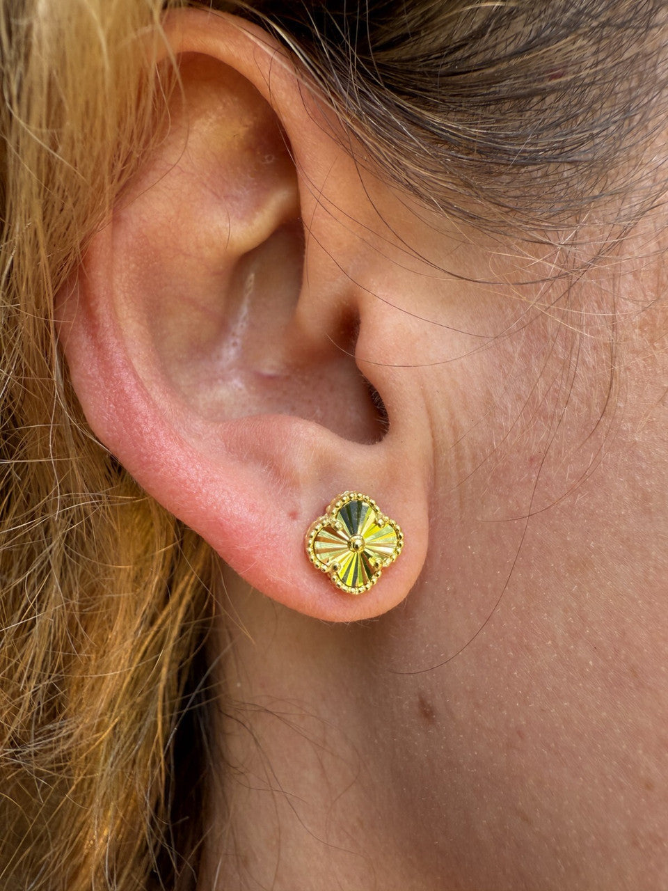 Diamond Cut Clover Earrings | 14k Gold Vermeil 925 Silver