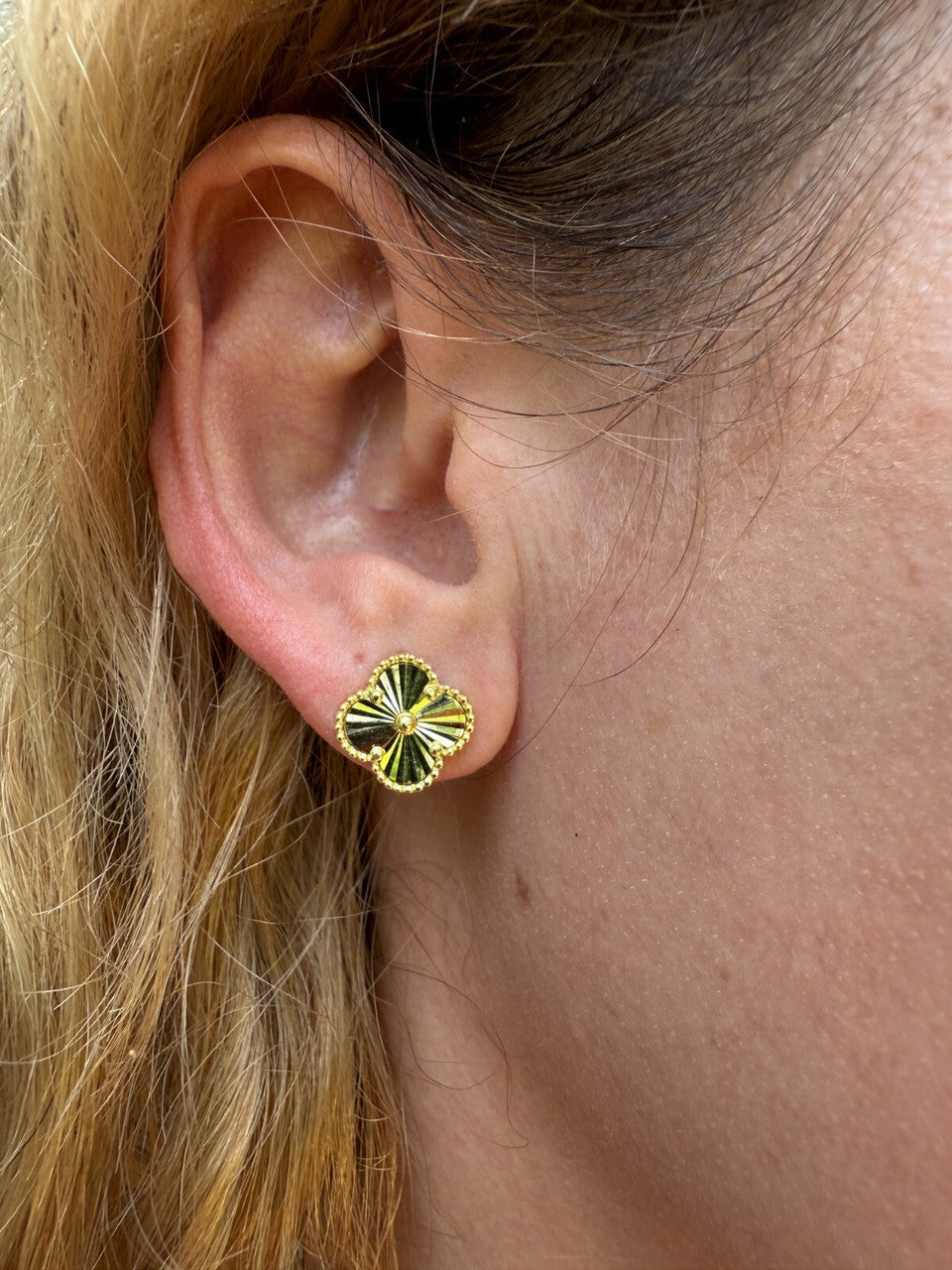 Diamond Cut Clover Earrings | 14k Gold Vermeil 925 Silver