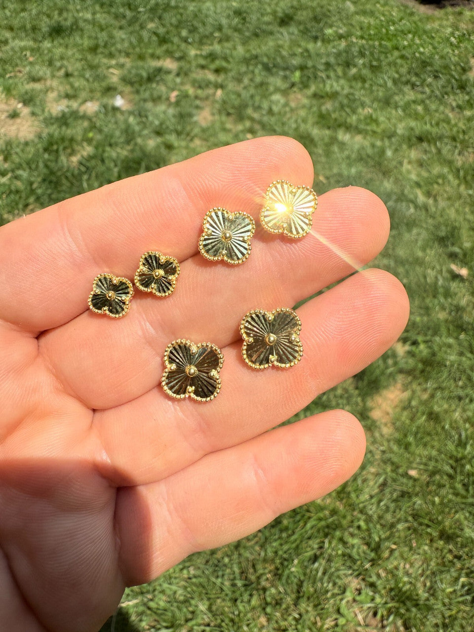 Diamond Cut Clover Earrings | 14k Gold Vermeil 925 Silver