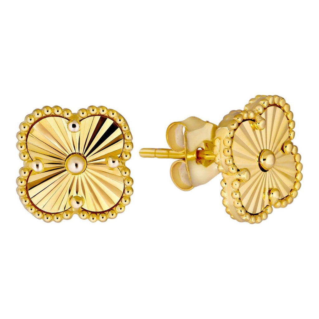 Diamond Cut Clover Earrings | 14k Gold Vermeil 925 Silver