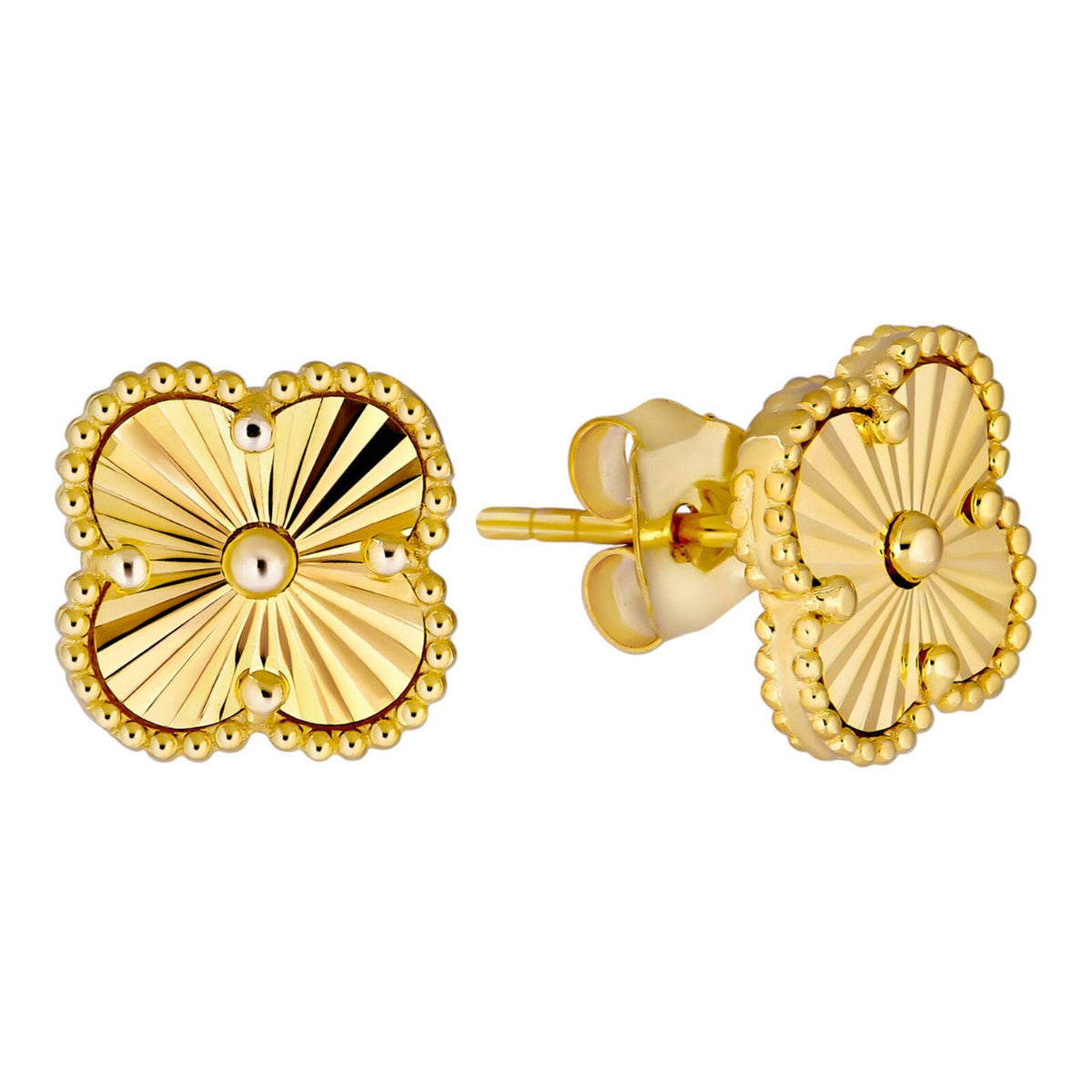 Diamond Cut Clover Earrings | 14k Gold Vermeil 925 Silver