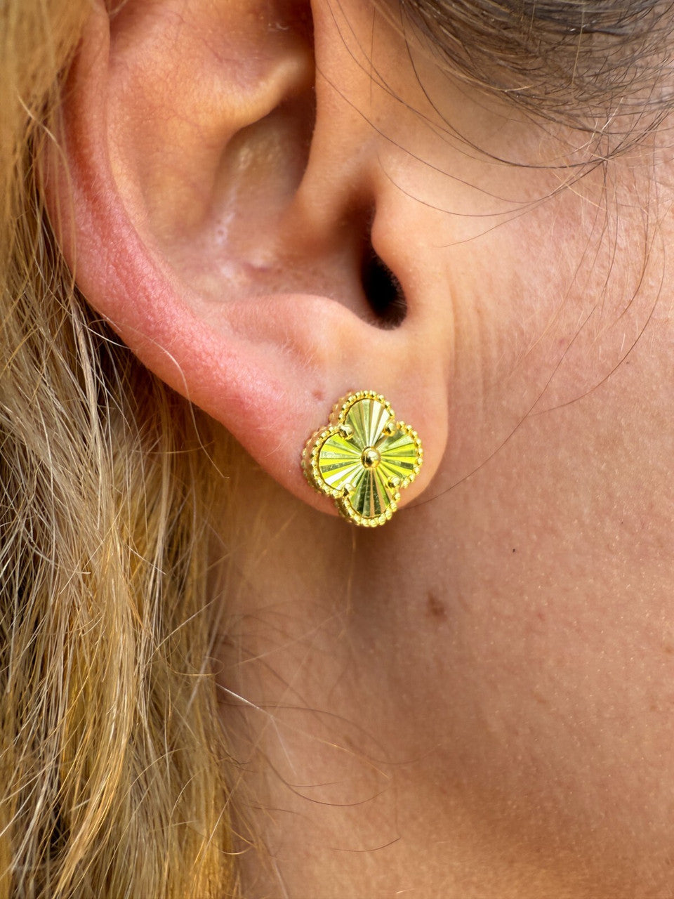 Diamond Cut Clover Earrings | 14k Gold Vermeil 925 Silver