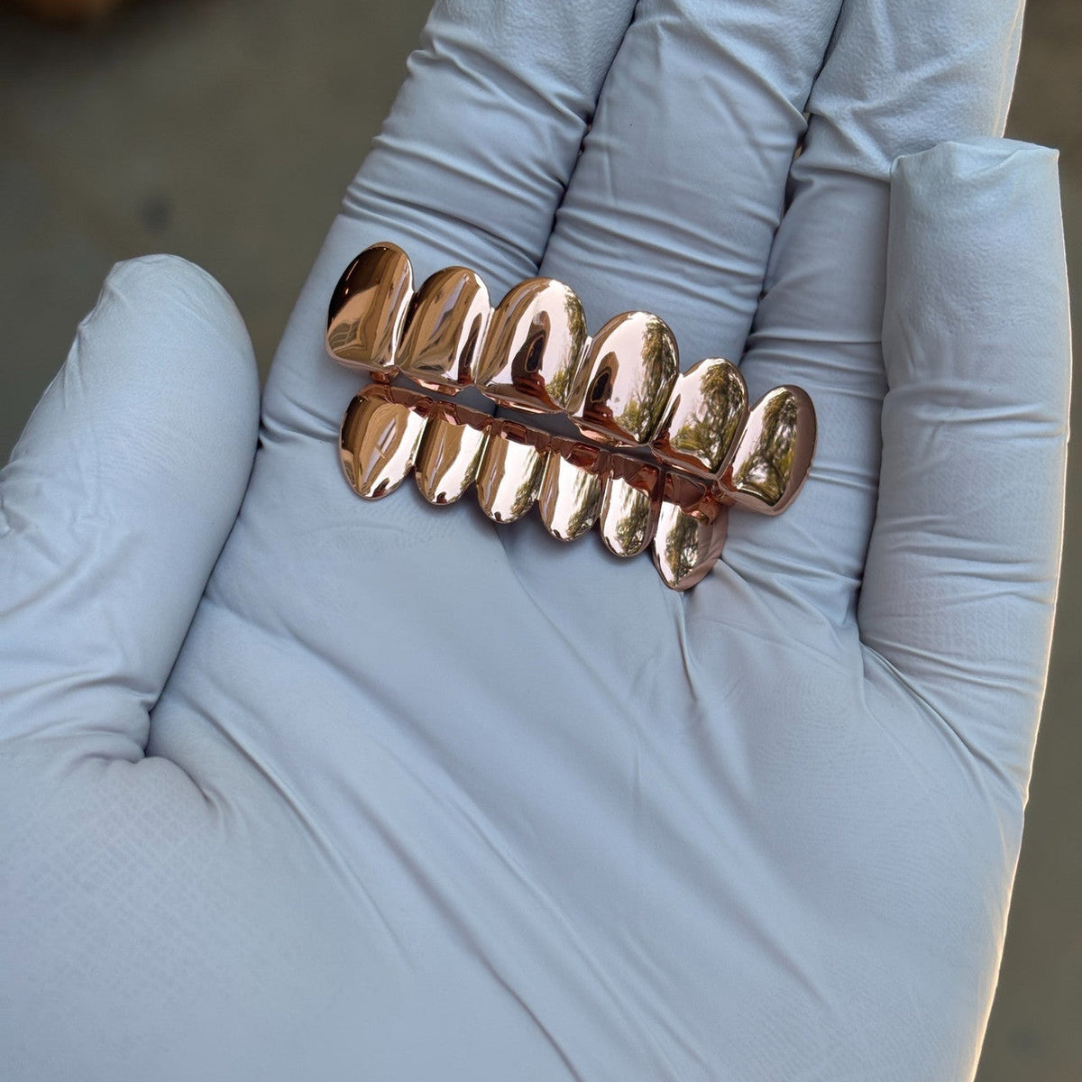 Real SOLID 14k Rose Gold 925 Sterling Silver Custom GRILLZ Teeth Top Bottom