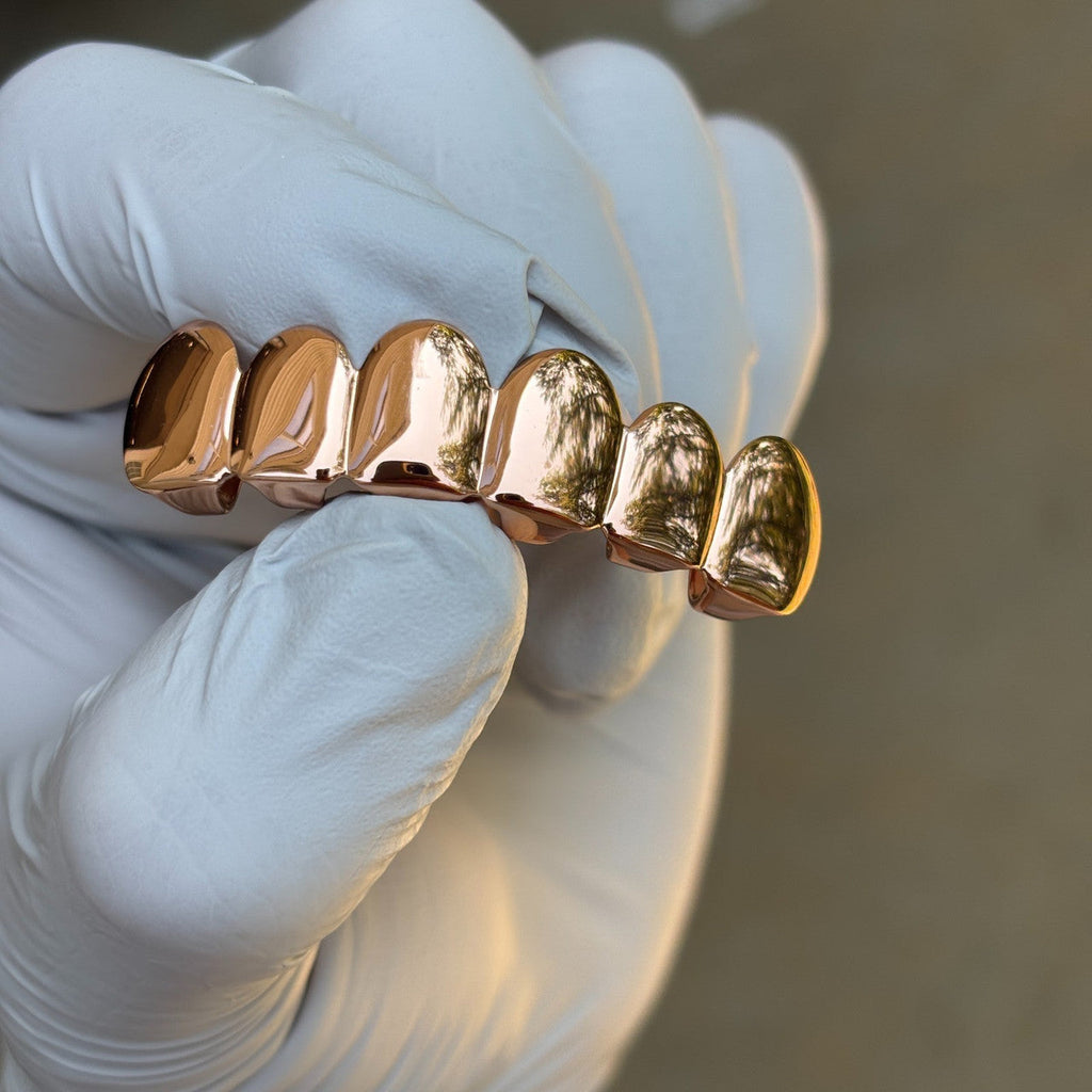 Real SOLID 14k Rose Gold 925 Sterling Silver Custom GRILLZ Teeth Top Bottom