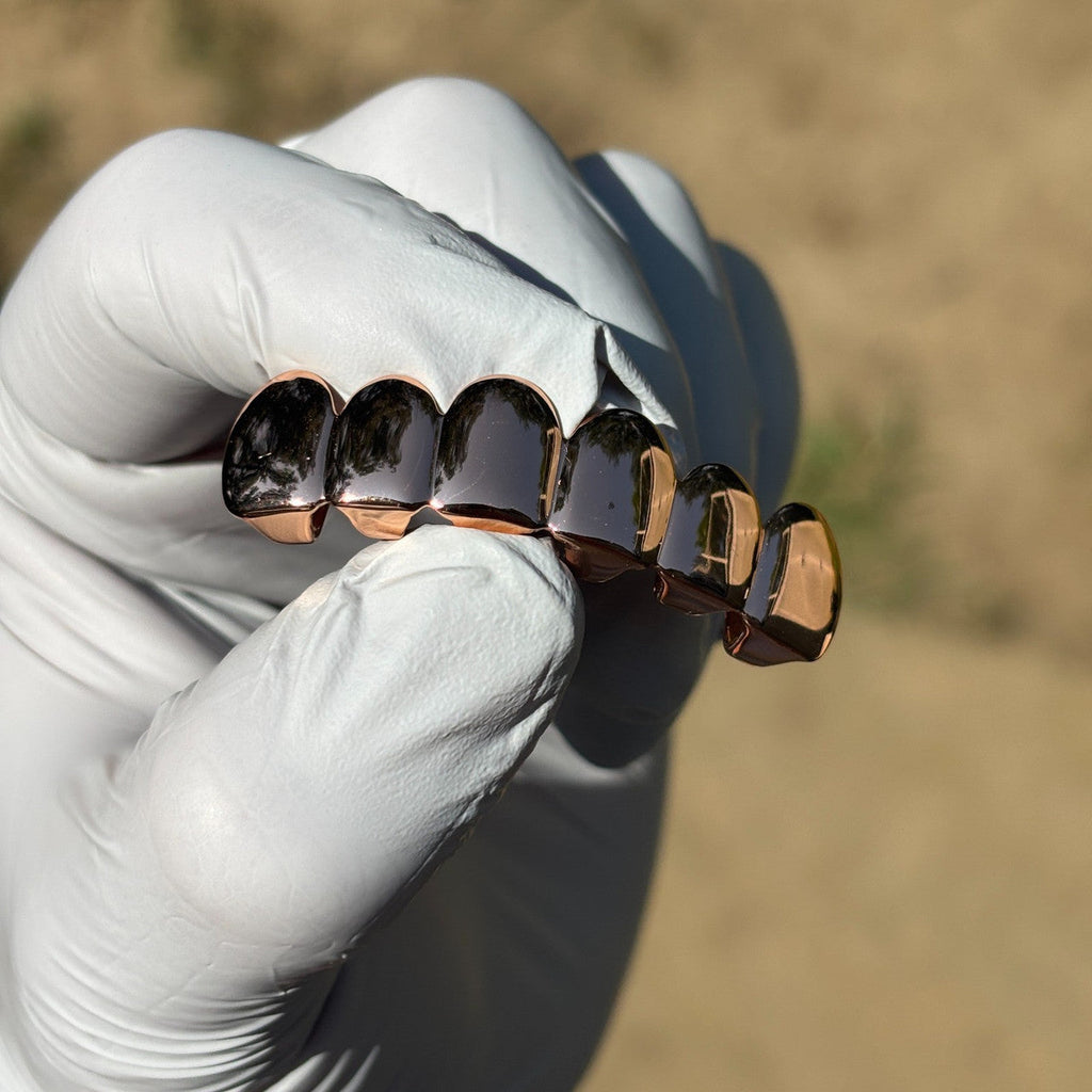 Real SOLID 14k Rose Gold 925 Sterling Silver Custom GRILLZ Teeth Top Bottom