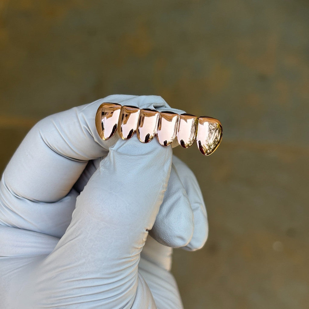 Real SOLID 14k Rose Gold 925 Sterling Silver Custom GRILLZ Teeth Top Bottom