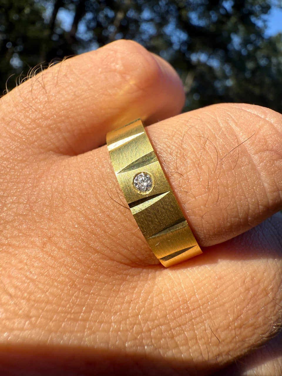 Moissanite Solitaire Diamond Cut Wedding Band Ring | 14k Gold Vermeil 925 Silver