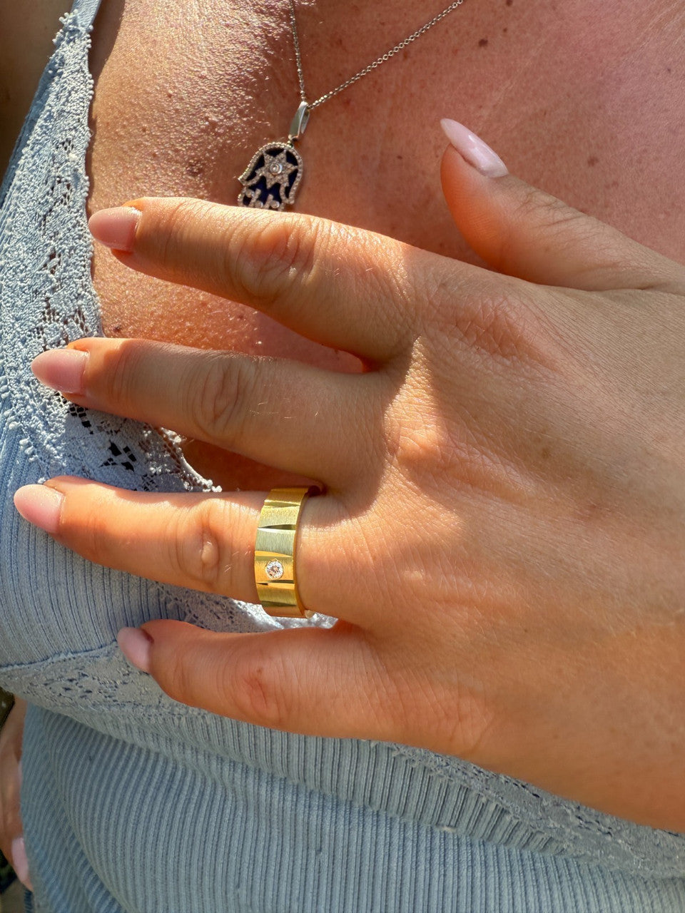 Moissanite Solitaire Diamond Cut Wedding Band Ring | 14k Gold Vermeil 925 Silver