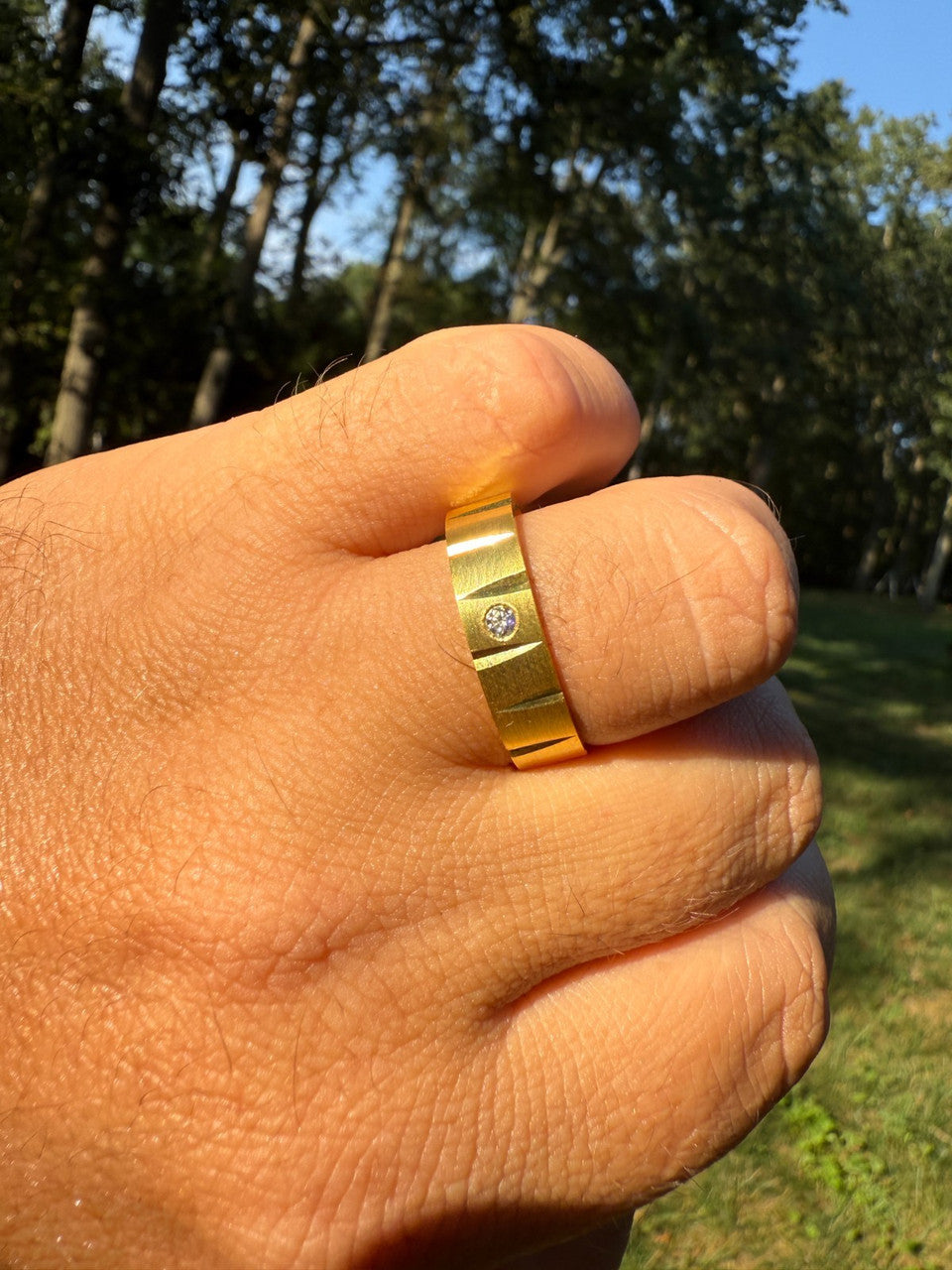 Moissanite Solitaire Diamond Cut Wedding Band Ring | 14k Gold Vermeil 925 Silver