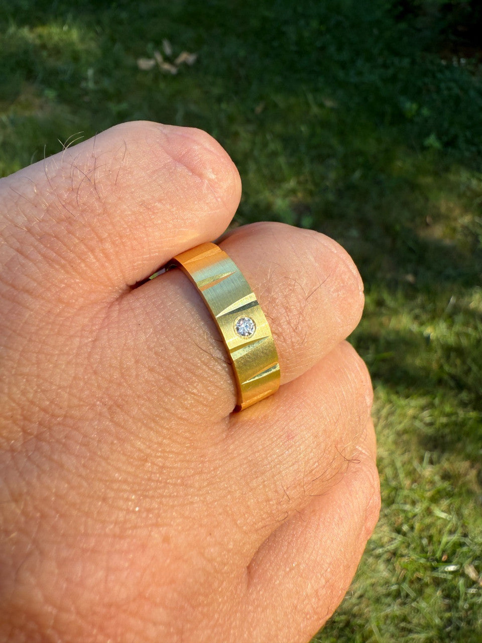 Moissanite Solitaire Diamond Cut Wedding Band Ring | 14k Gold Vermeil 925 Silver