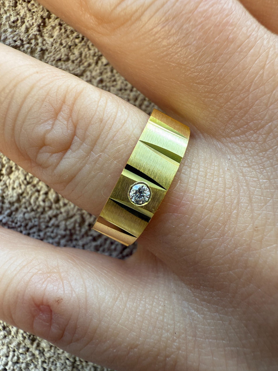 Moissanite Solitaire Diamond Cut Wedding Band Ring | 14k Gold Vermeil 925 Silver