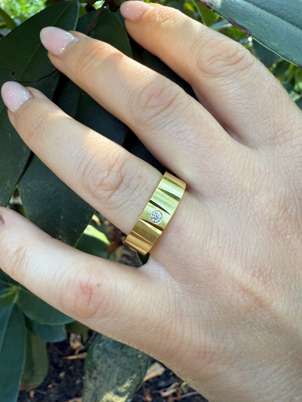 Moissanite Solitaire Diamond Cut Wedding Band Ring | 14k Gold Vermeil 925 Silver