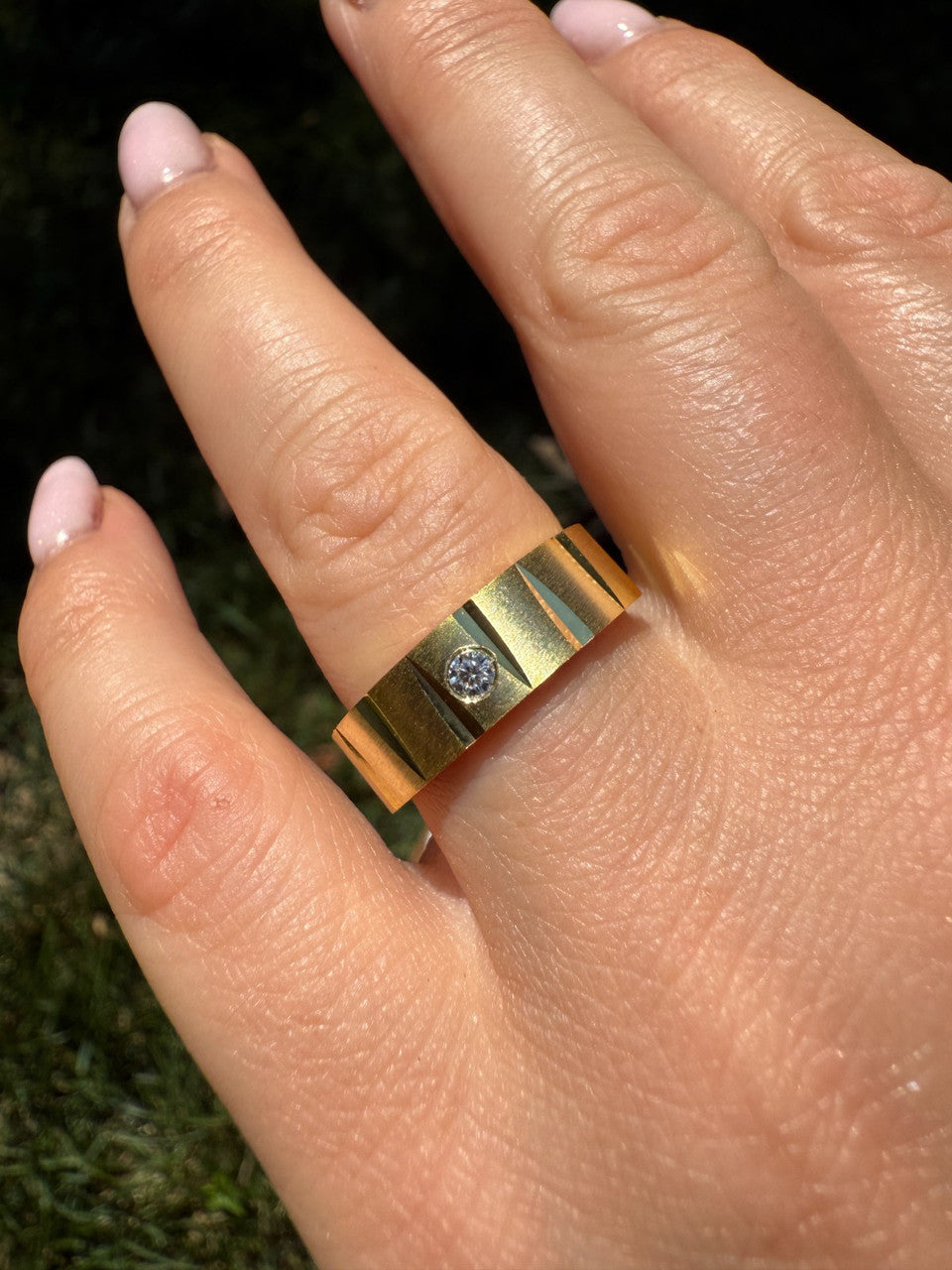 Moissanite Solitaire Diamond Cut Wedding Band Ring | 14k Gold Vermeil 925 Silver