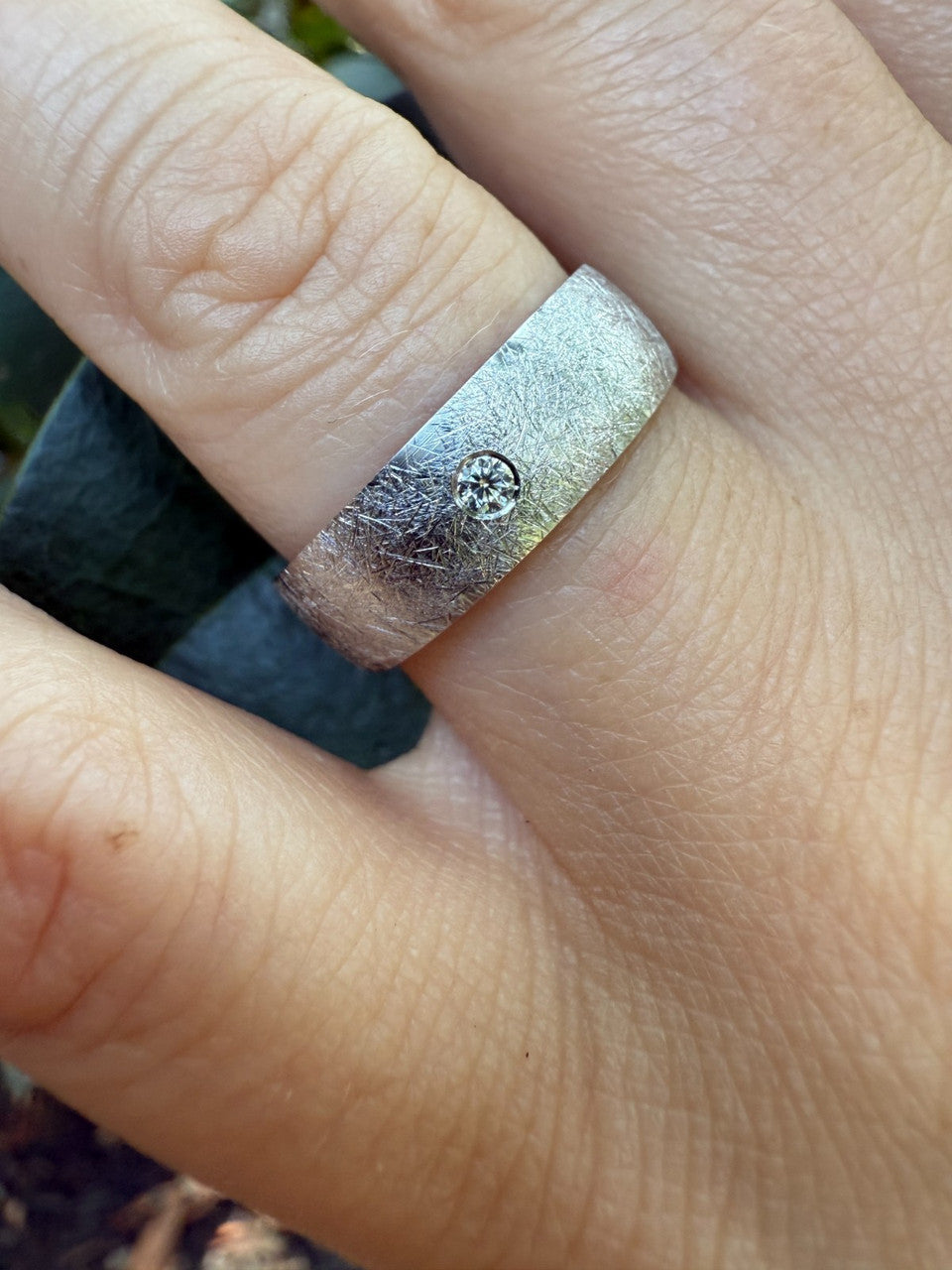 Moissanite Solitaire Scraped Brushed Wedding Band Ring | 925 Silver