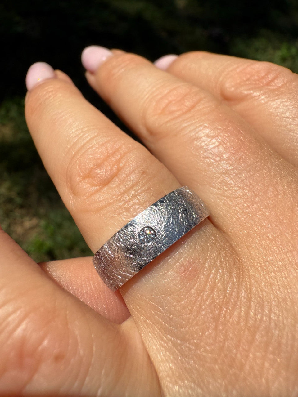 Moissanite Solitaire Scraped Brushed Wedding Band Ring | 925 Silver