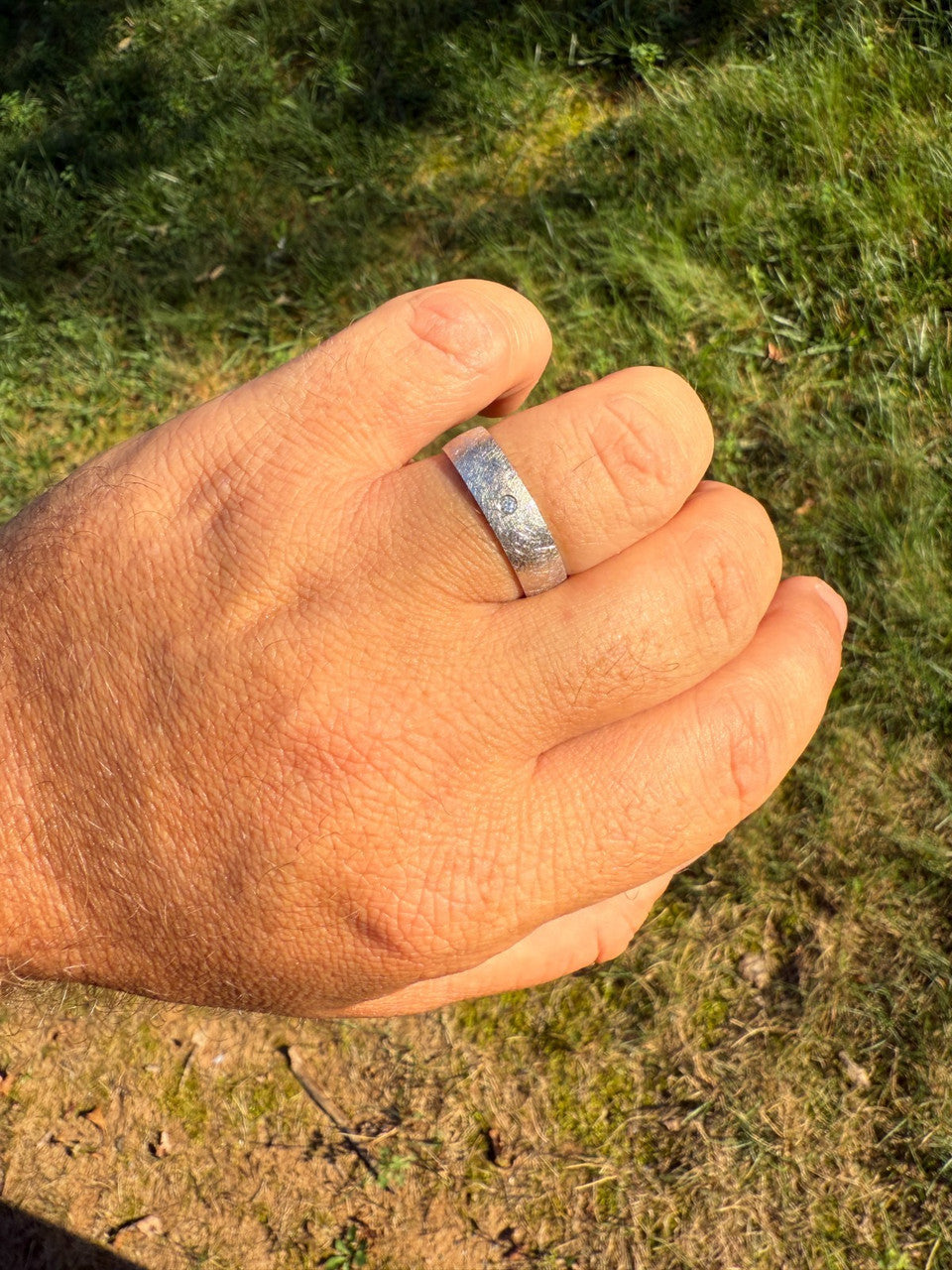 Moissanite Solitaire Scraped Brushed Wedding Band Ring | 925 Silver