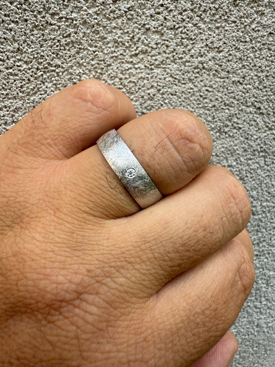 Moissanite Solitaire Scraped Brushed Wedding Band Ring | 925 Silver