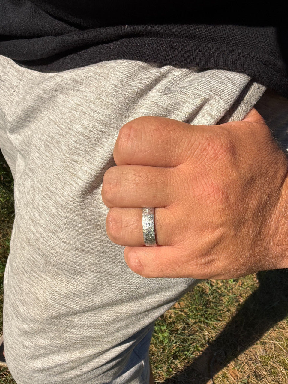 Moissanite Solitaire Scraped Brushed Wedding Band Ring | 925 Silver