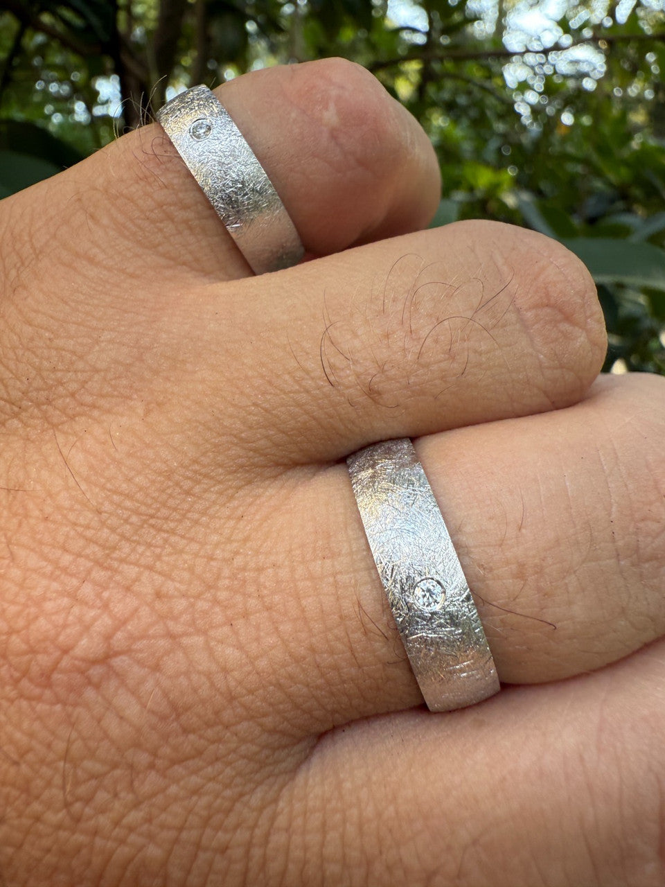 Moissanite Solitaire Scraped Brushed Wedding Band Ring | 925 Silver